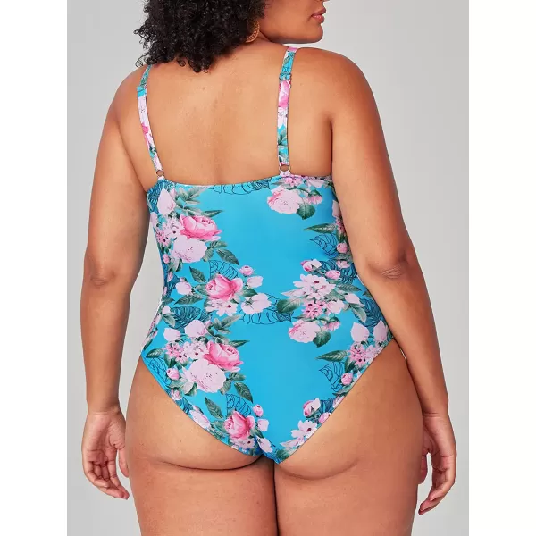 imageCUPSHE Women Swimsuit Plus Size One Piece Bathing Suit Ruched Tummy Control Front Crisscross V NeckMulticolored