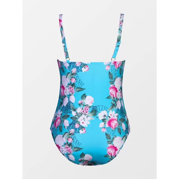 imageCUPSHE Women Swimsuit Plus Size One Piece Bathing Suit Ruched Tummy Control Front Crisscross V NeckMulticolored