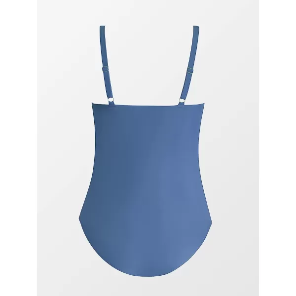 imageCUPSHE Women Swimsuit Plus Size One Piece Bathing Suit Ruched Tummy Control Front Crisscross V NeckSteel Blue