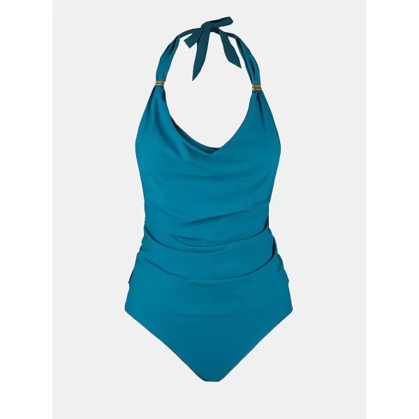 imageCUPSHE Women Tankini Set Two Piece Bathing Suits Halter Neck Low BackBlue
