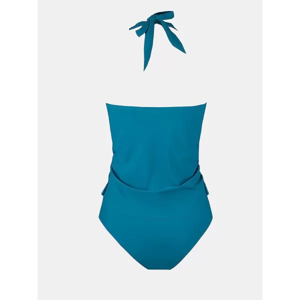 imageCUPSHE Women Tankini Set Two Piece Bathing Suits Halter Neck Low BackBlue