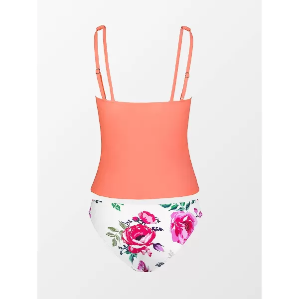 imageCUPSHE Women Tankini Set Two Piece Swimsuit V Neck Drawstring Sides Ruched Wide StrapsPink