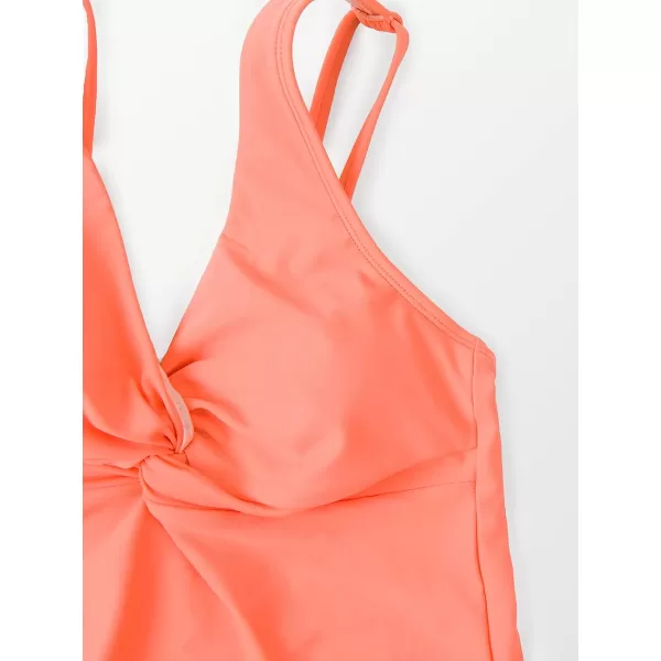imageCUPSHE Women Tankini Set Two Piece Swimsuit V Neck Drawstring Sides Ruched Wide StrapsPink