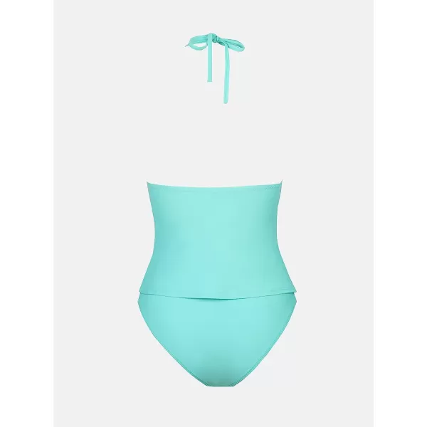 imageCUPSHE Women Tankini Swimsuit Scalloped Hipster Backless Two Piece Bathing SuitAqua