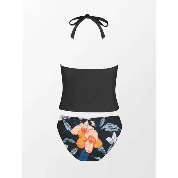 imageCUPSHE Women Tankini Swimsuit Scalloped Hipster Backless Two Piece Bathing SuitBlack