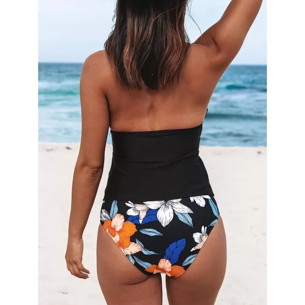 imageCUPSHE Women Tankini Swimsuit Scalloped Hipster Backless Two Piece Bathing SuitBlack