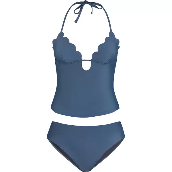 imageCUPSHE Women Tankini Swimsuit Scalloped Hipster Backless Two Piece Bathing SuitNavy