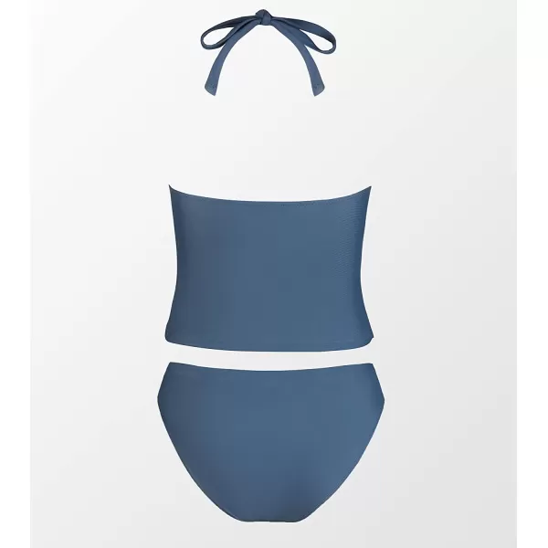 imageCUPSHE Women Tankini Swimsuit Scalloped Hipster Backless Two Piece Bathing SuitNavy