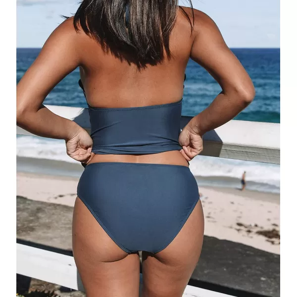 imageCUPSHE Women Tankini Swimsuit Scalloped Hipster Backless Two Piece Bathing SuitNavy