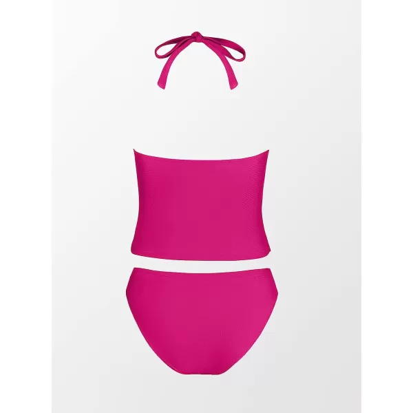 imageCUPSHE Women Tankini Swimsuit Scalloped Hipster Backless Two Piece Bathing SuitRose Red