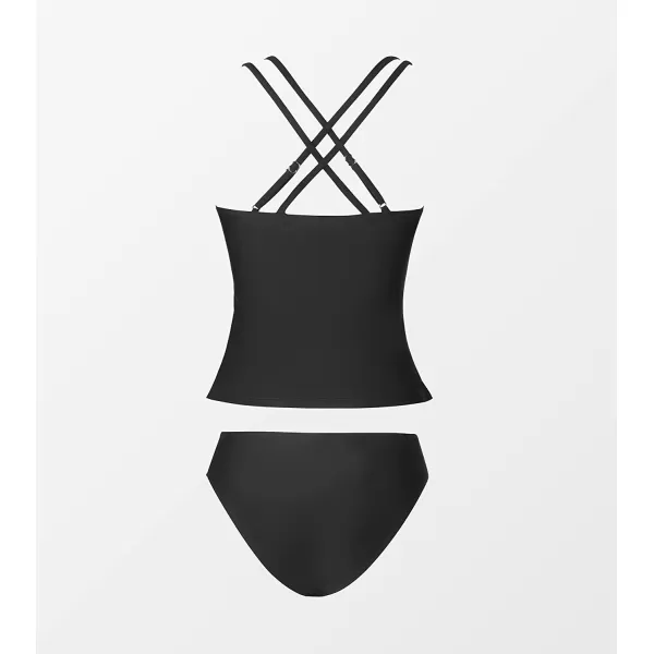 imageCUPSHE Women Tankini Swimsuits V Neck Ruched Tankini Top Cross Back Two Piece Bathing Suit Tummy ControlBlack