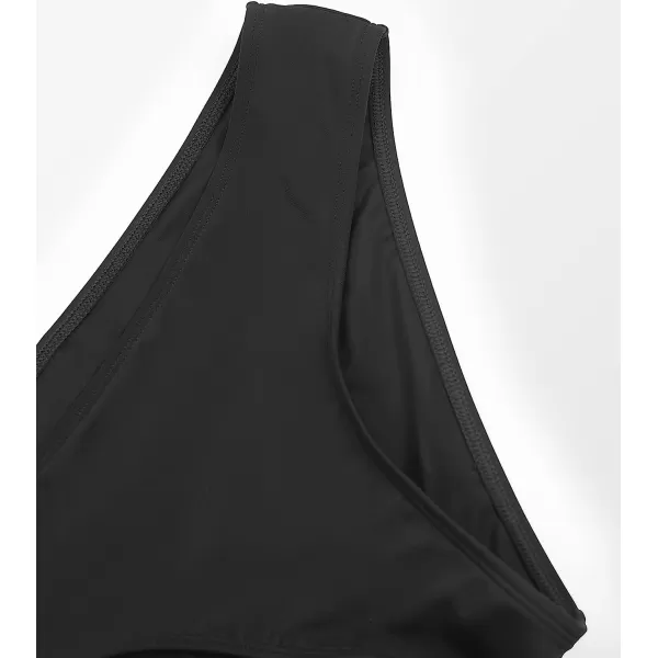 imageCUPSHE Women Tankini Swimsuits V Neck Ruched Tankini Top Cross Back Two Piece Bathing Suit Tummy ControlBlack