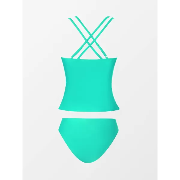 imageCUPSHE Women Tankini Swimsuits V Neck Ruched Tankini Top Cross Back Two Piece Bathing Suit Tummy ControlTurquoise Green