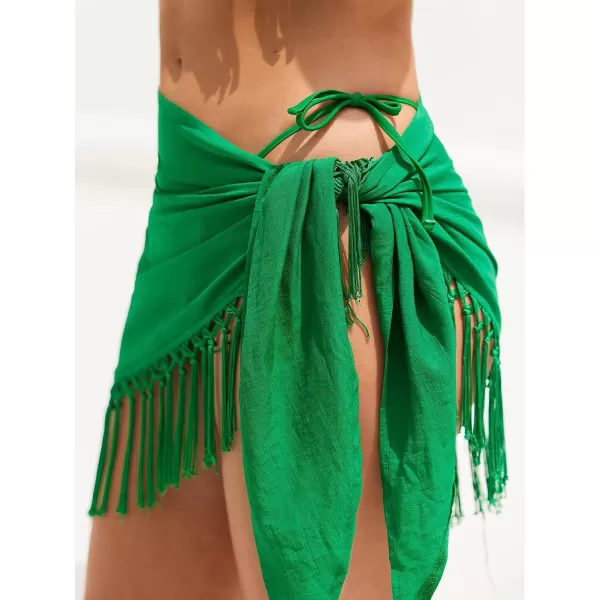 imageCUPSHE Women Tassel Tie Side CoverUp Sarong Fringe Trim Mini Cover Ups Casual Beach SummerGreen