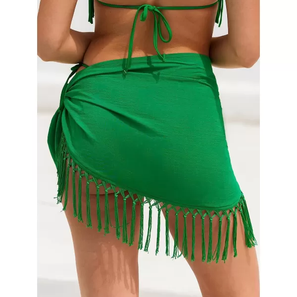 imageCUPSHE Women Tassel Tie Side CoverUp Sarong Fringe Trim Mini Cover Ups Casual Beach SummerGreen