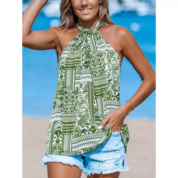 imageCUPSHE Women Top Halter Neck Sleeveless Blouse Twist Shirt Casual BeachGreen