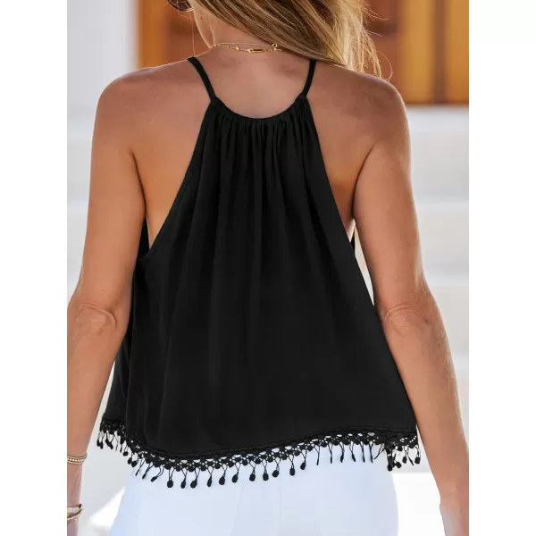 imageCUPSHE Women Tops Boho Fringe Cami Sleeveless Crew Neck Shirt Casual SummerBlack