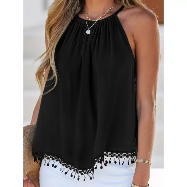 imageCUPSHE Women Tops Boho Fringe Cami Sleeveless Crew Neck Shirt Casual SummerBlack