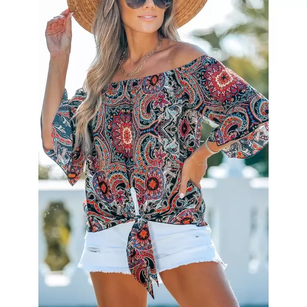 imageCUPSHE Women Tops Boho OffShoulder Neck Ruffle Sleeve Blouse Short Sleeve Tee Shirt Casual SummerBlack