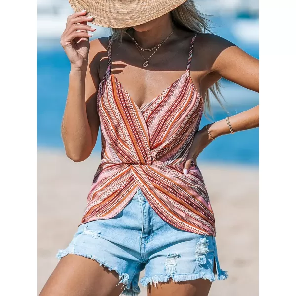 imageCUPSHE Women Tops Boho Sleeveless Cami Twisted V Neck Shirt Tee Casual BeachRed