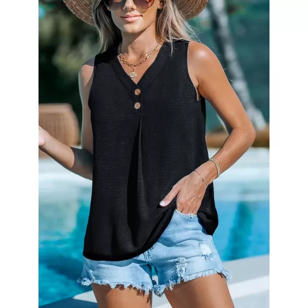 imageCUPSHE Women Tops Button Front Sleeveless Blouse VNeck Shirt Cami Casual Dressy SummerBlack