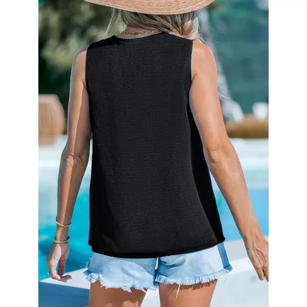 imageCUPSHE Women Tops Button Front Sleeveless Blouse VNeck Shirt Cami Casual Dressy SummerBlack