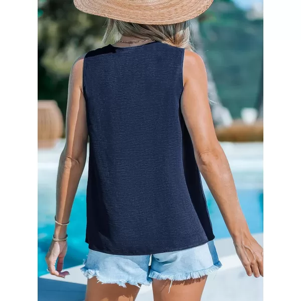 imageCUPSHE Women Tops Button Front Sleeveless Blouse VNeck Shirt Cami Casual Dressy SummerBlue