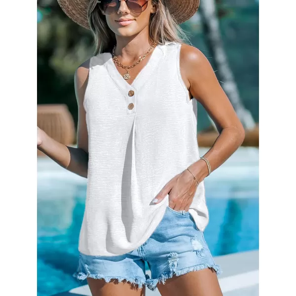 imageCUPSHE Women Tops Button Front Sleeveless Blouse VNeck Shirt Cami Casual Dressy SummerWhite