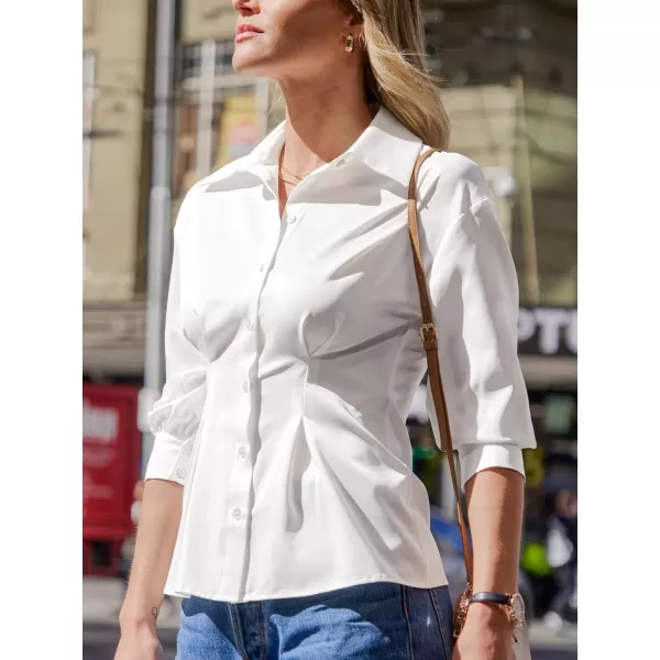 imageCUPSHE Women Tops Collared Front Button Blouse Short Sleeve Shirt Casual DressyWhite