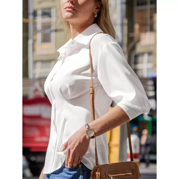 imageCUPSHE Women Tops Collared Front Button Blouse Short Sleeve Shirt Casual DressyWhite