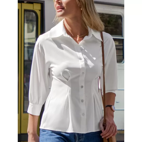 imageCUPSHE Women Tops Collared Front Button Blouse Short Sleeve Shirt Casual DressyWhite