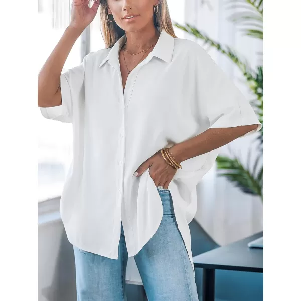 imageCUPSHE Women Tops Collared Neck Blouse Button Front Short Sleeves Tee Shirt CasualWhite