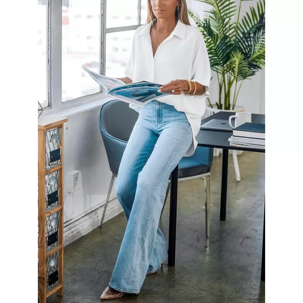 imageCUPSHE Women Tops Collared Neck Blouse Button Front Short Sleeves Tee Shirt CasualWhite