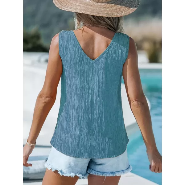 imageCUPSHE Women Tops Colorblock VNeck Cami Sleeveless Tee Knotted Straps Shirt Casual SummerBlue