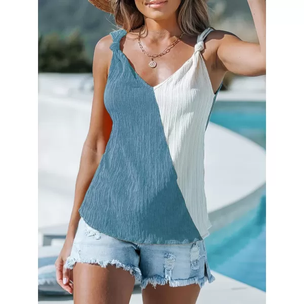 imageCUPSHE Women Tops Colorblock VNeck Cami Sleeveless Tee Knotted Straps Shirt Casual SummerBlue