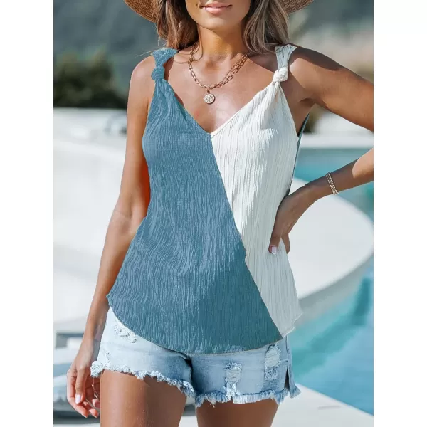 imageCUPSHE Women Tops Colorblock VNeck Cami Sleeveless Tee Knotted Straps Shirt Casual SummerBlue