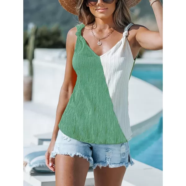imageCUPSHE Women Tops Colorblock VNeck Cami Sleeveless Tee Knotted Straps Shirt Casual SummerGreen