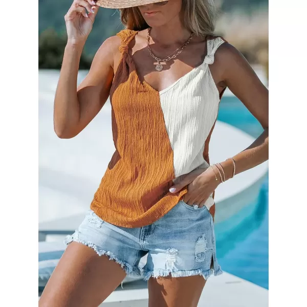 imageCUPSHE Women Tops Colorblock VNeck Cami Sleeveless Tee Knotted Straps Shirt Casual SummerYellow