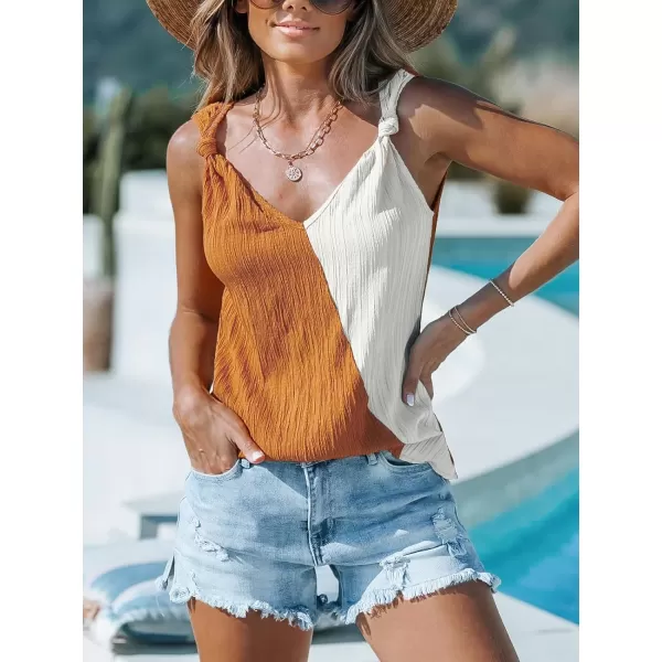 imageCUPSHE Women Tops Colorblock VNeck Cami Sleeveless Tee Knotted Straps Shirt Casual SummerYellow