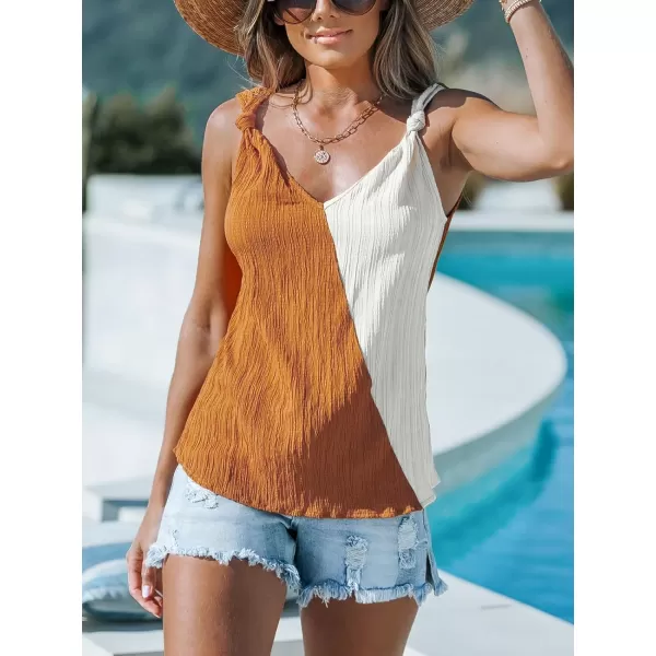 imageCUPSHE Women Tops Colorblock VNeck Cami Sleeveless Tee Knotted Straps Shirt Casual SummerYellow