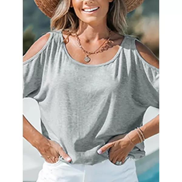 imageCUPSHE Women Tops Cutout Short Sleeve Tee Crewneck Cold Shoulder Shirt Casual SummerGrey