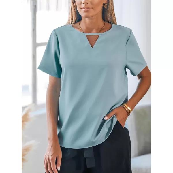 imageCUPSHE Women Tops Cutout Short Sleeve Tee V Neck Shirt Dressy CasualBlue