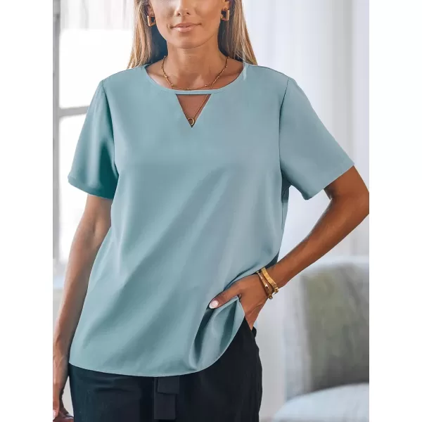 imageCUPSHE Women Tops Cutout Short Sleeve Tee V Neck Shirt Dressy CasualBlue