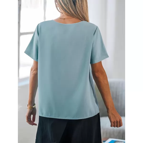 imageCUPSHE Women Tops Cutout Short Sleeve Tee V Neck Shirt Dressy CasualBlue