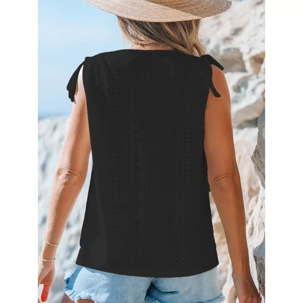 imageCUPSHE Women Tops Eyelet Jersey Tank Sleeveless V Neck Blouse Button Front Shirt Casual SummerBlack