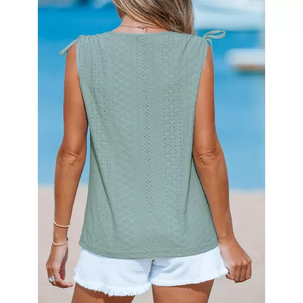 imageCUPSHE Women Tops Eyelet Jersey Tank Sleeveless V Neck Blouse Button Front Shirt Casual SummerGreen