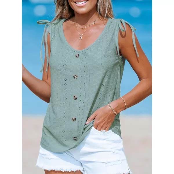 imageCUPSHE Women Tops Eyelet Jersey Tank Sleeveless V Neck Blouse Button Front Shirt Casual SummerGreen
