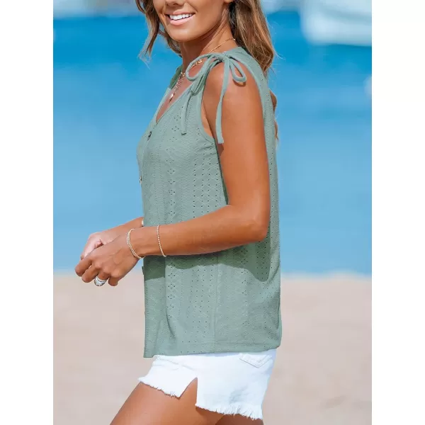 imageCUPSHE Women Tops Eyelet Jersey Tank Sleeveless V Neck Blouse Button Front Shirt Casual SummerGreen