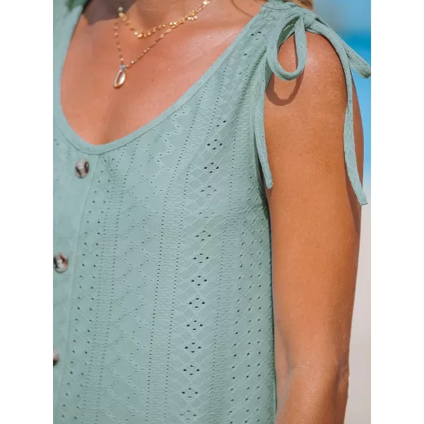 imageCUPSHE Women Tops Eyelet Jersey Tank Sleeveless V Neck Blouse Button Front Shirt Casual SummerGreen