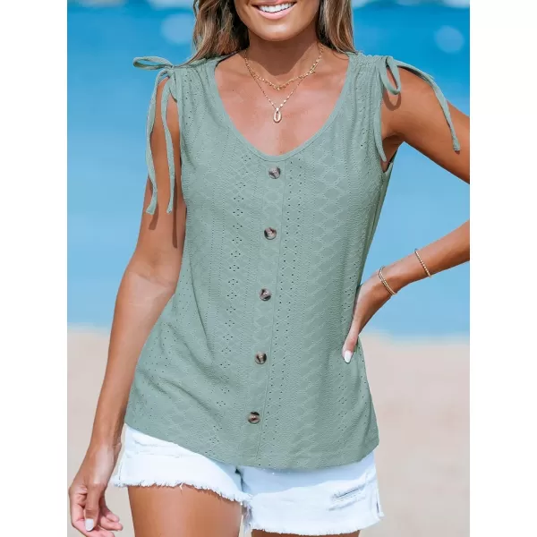 imageCUPSHE Women Tops Eyelet Jersey Tank Sleeveless V Neck Blouse Button Front Shirt Casual SummerGreen